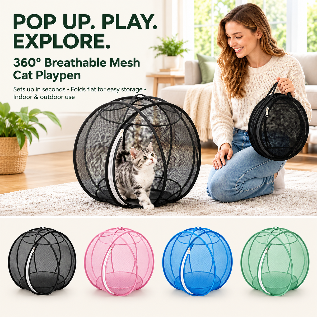 Portable Foldable Cat Playpen